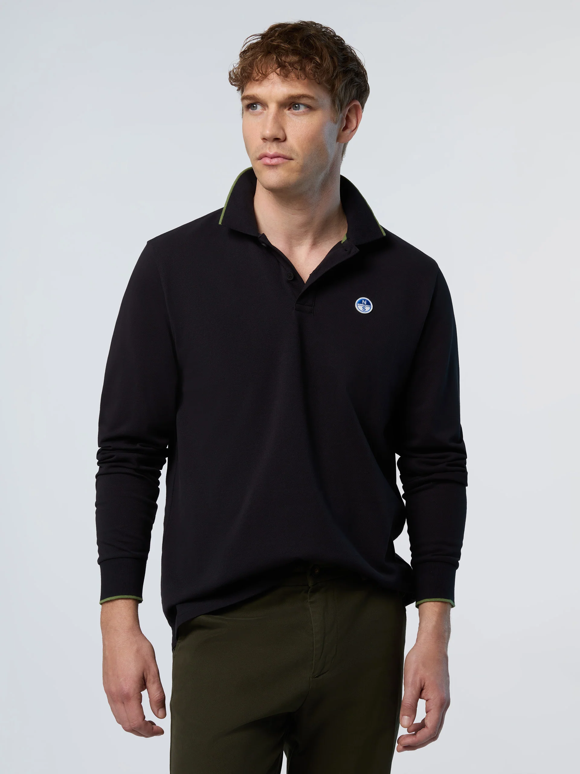 Long-sleeved polo shirt with logo collar - Image 59