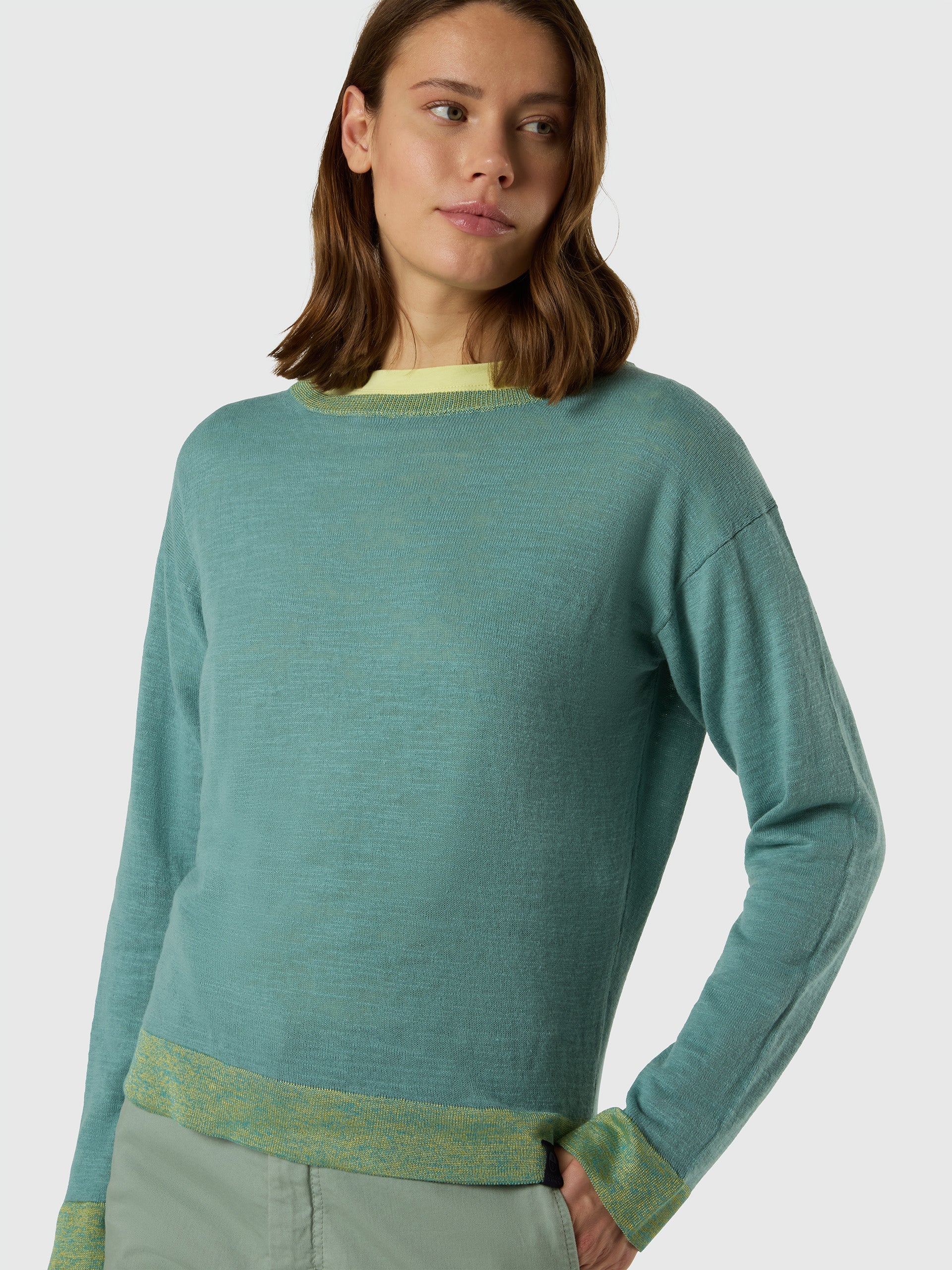 Boat-neck sweater with viscose trims - Image 2