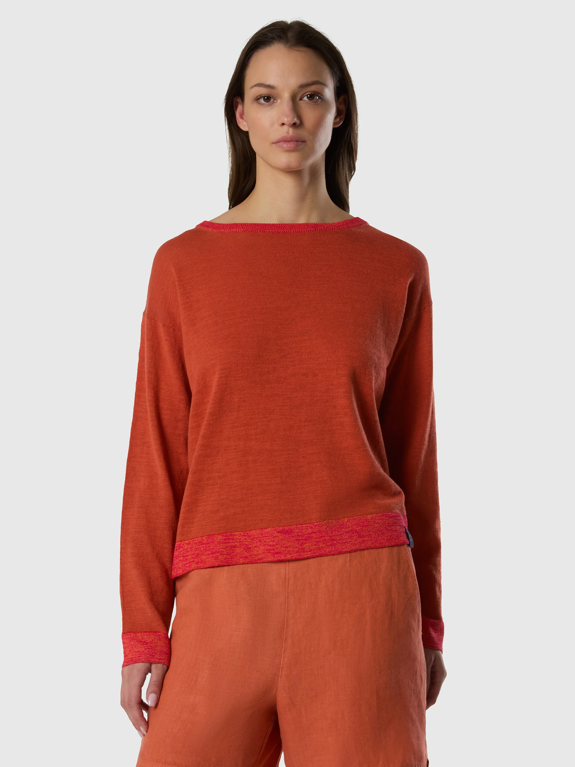 Boat-neck sweater with viscose trims - Image 7