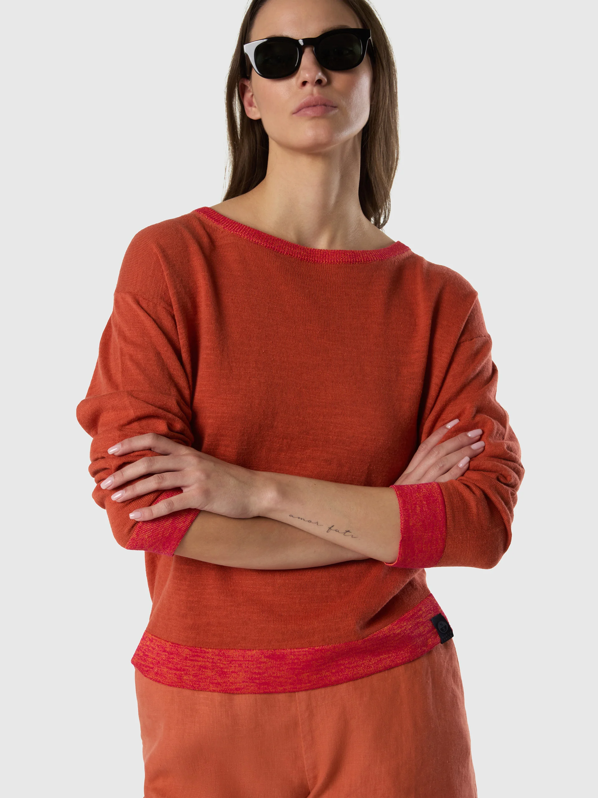 Boat-neck sweater with viscose trims - Image 8