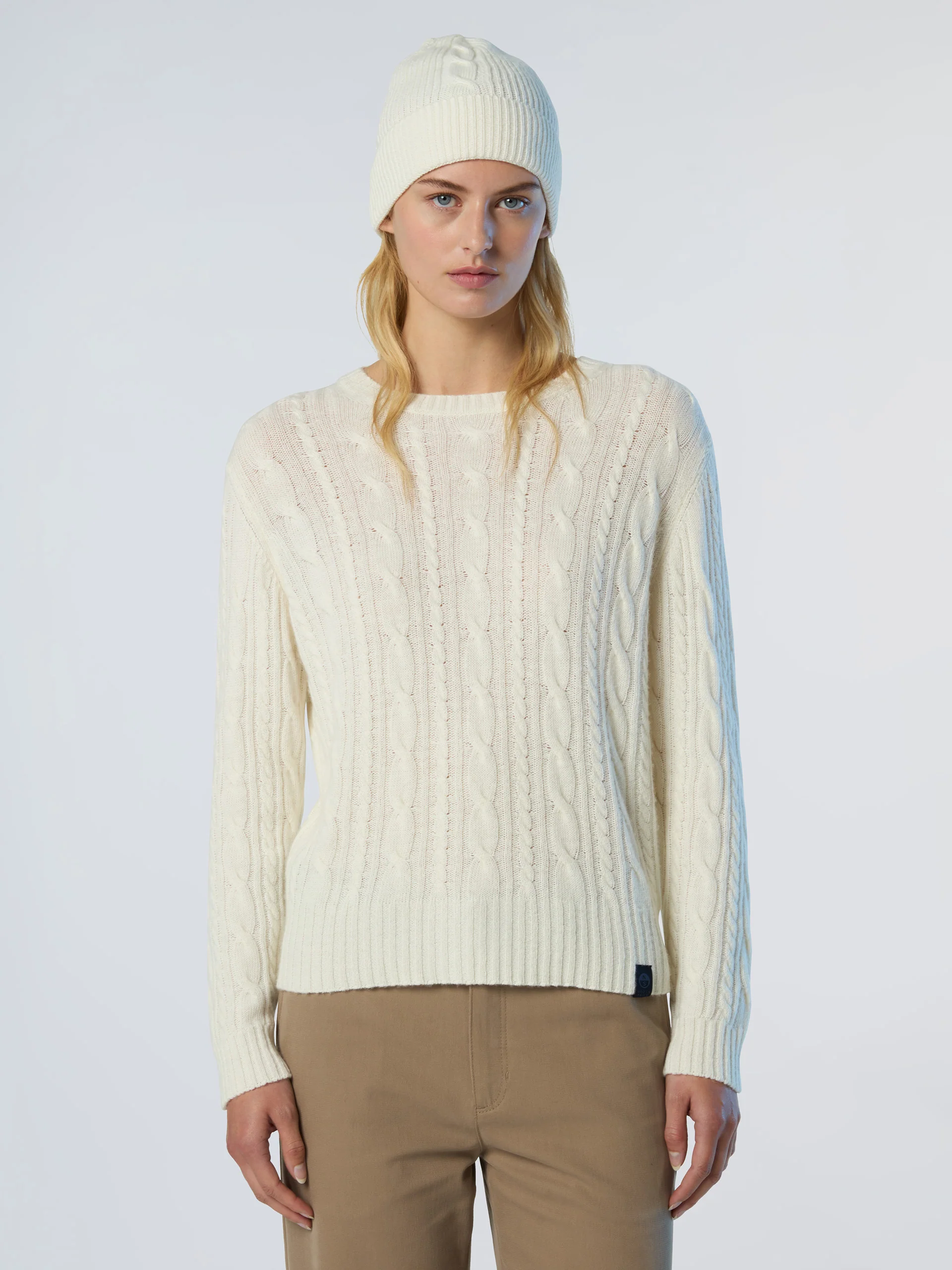 Crew-neck cable-knit sweater