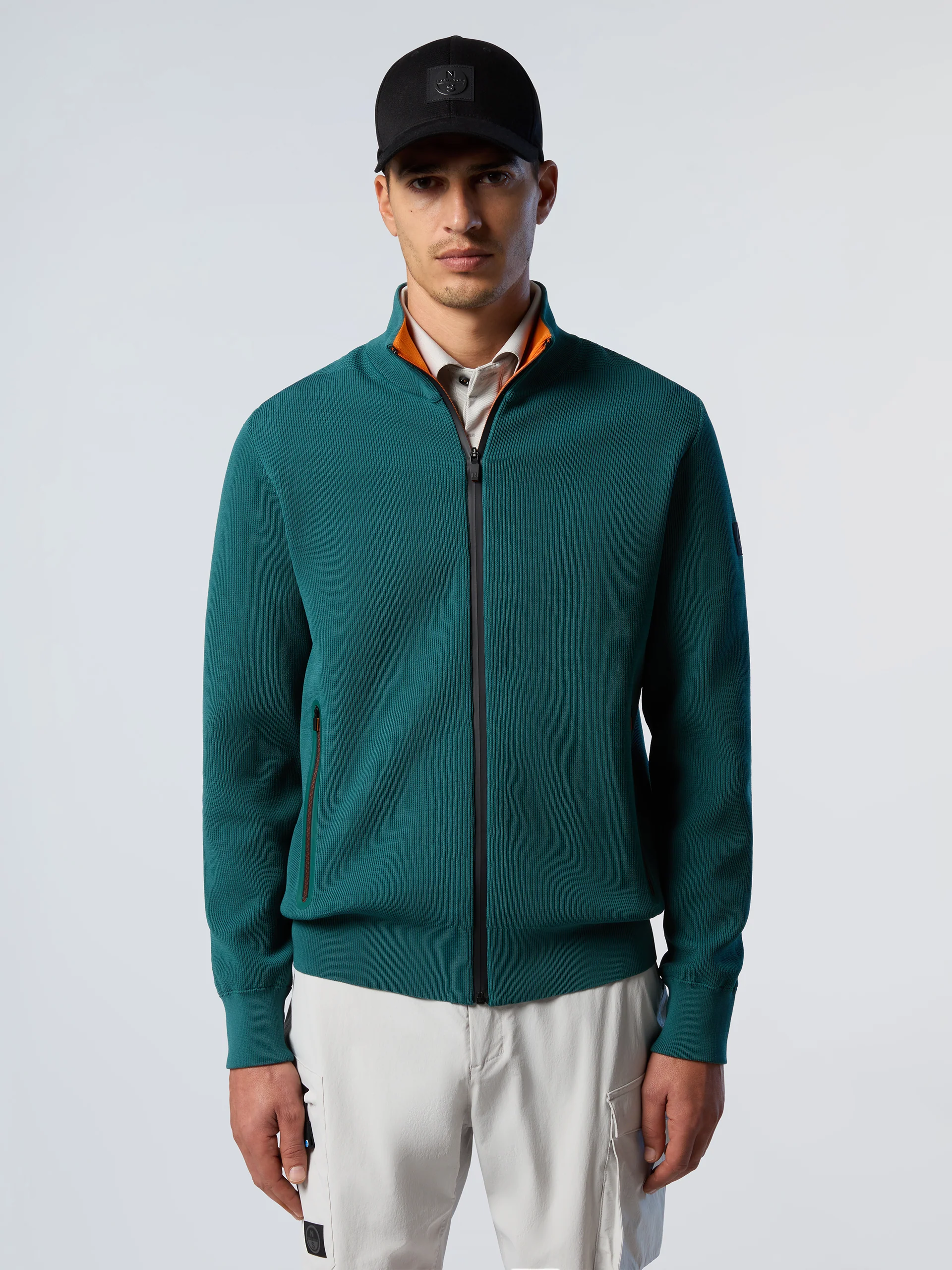 Technical knit full-zip sweater