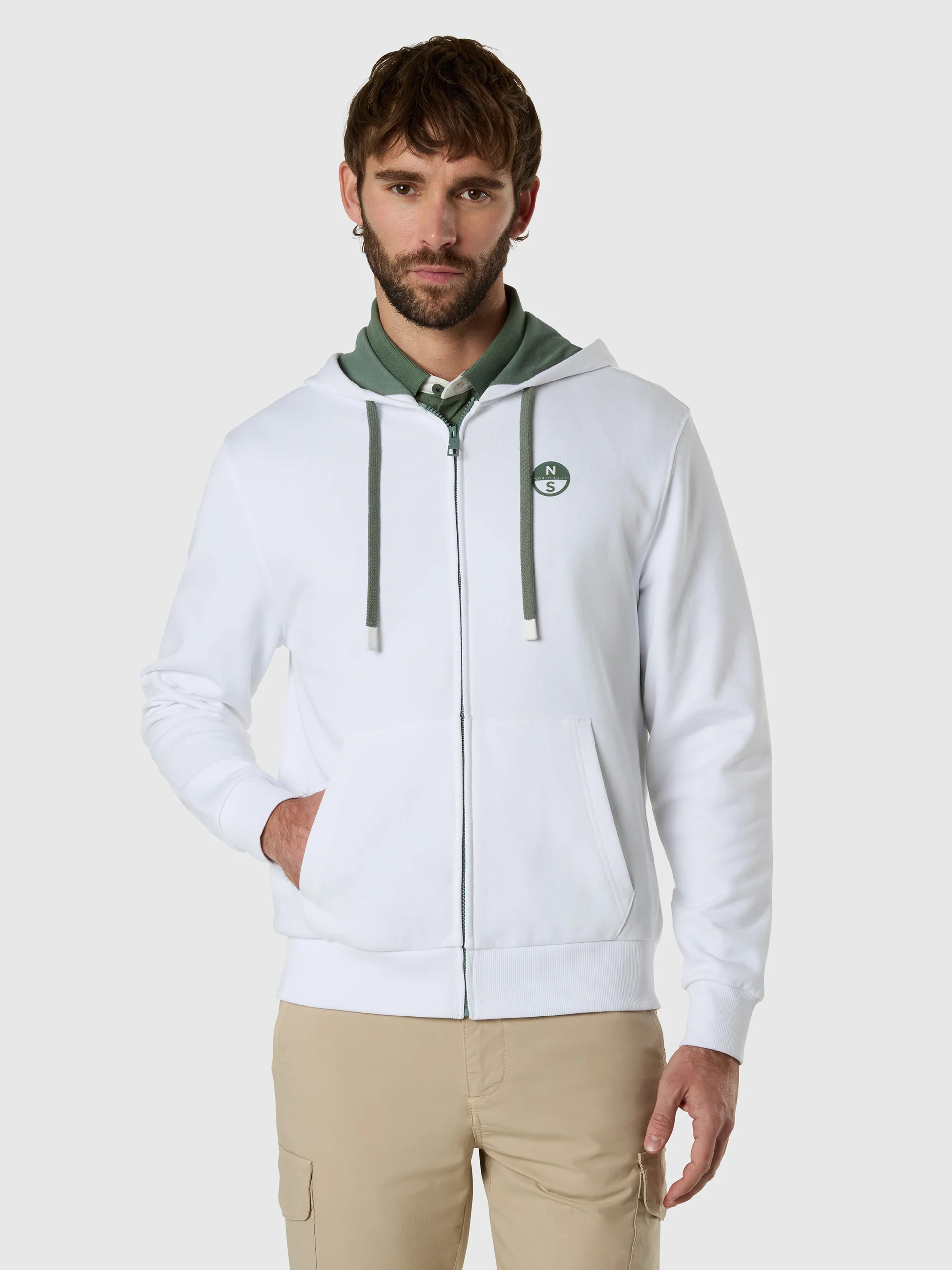 Full-zip hoodie with contrast logo