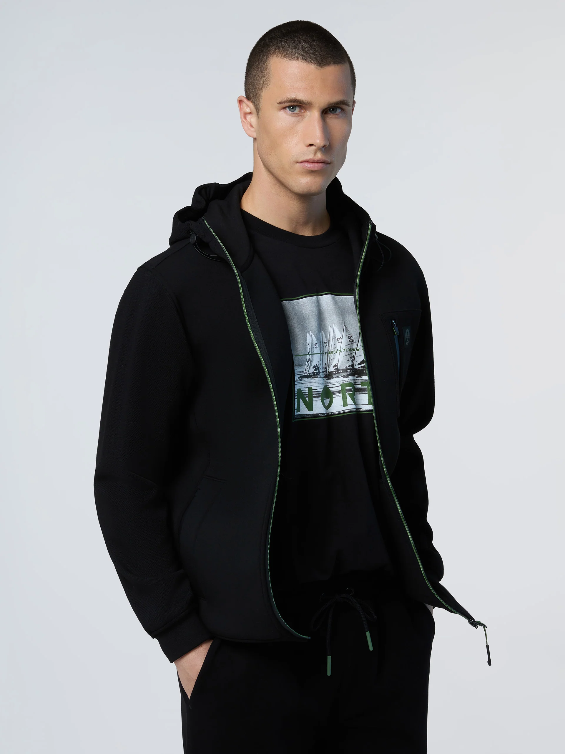 Scuba hoodie with piqué details - Image 9