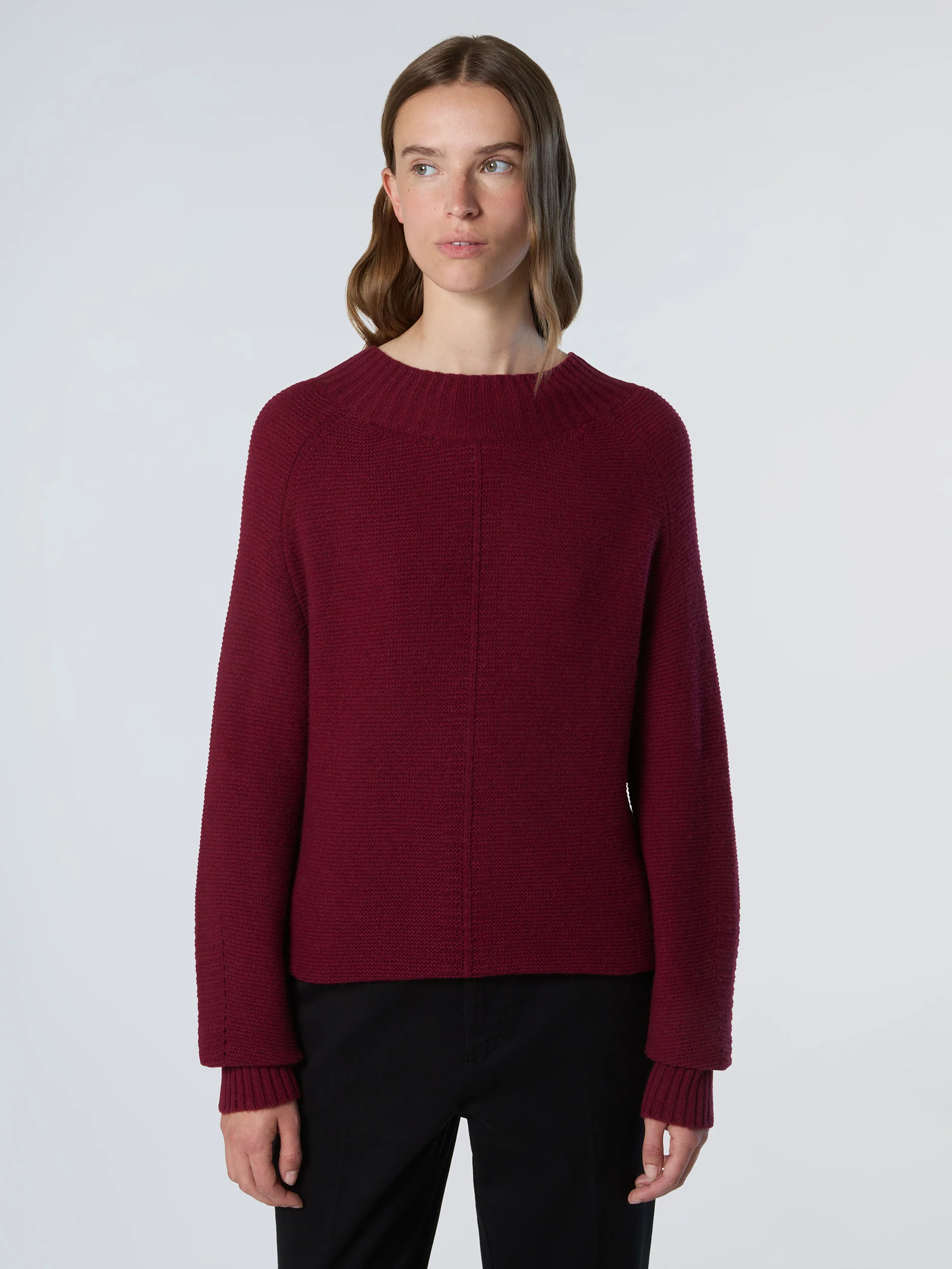 Mock-neck saddle shoulder sweater