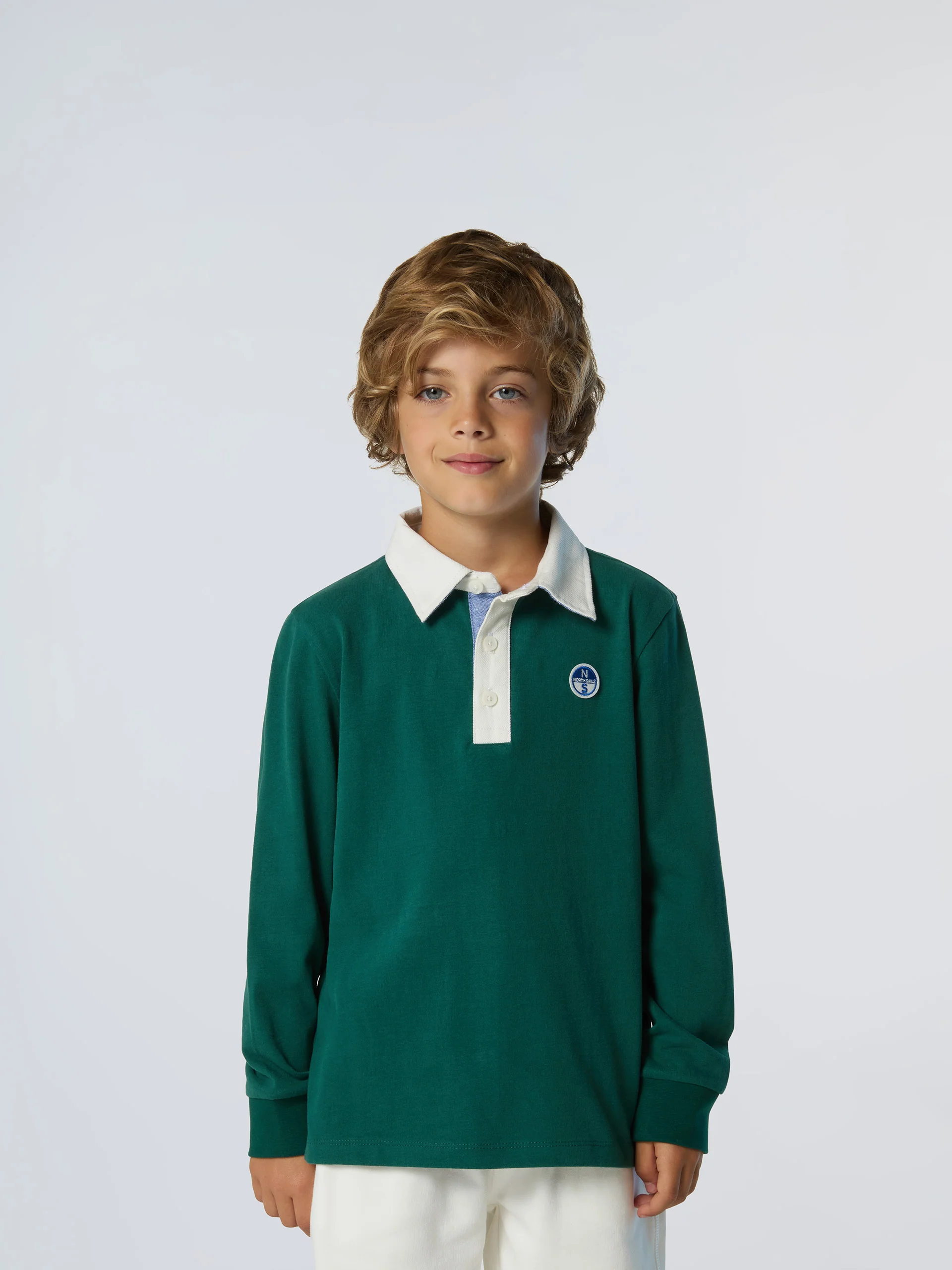 Long-sleeved polo shirt with logo patch