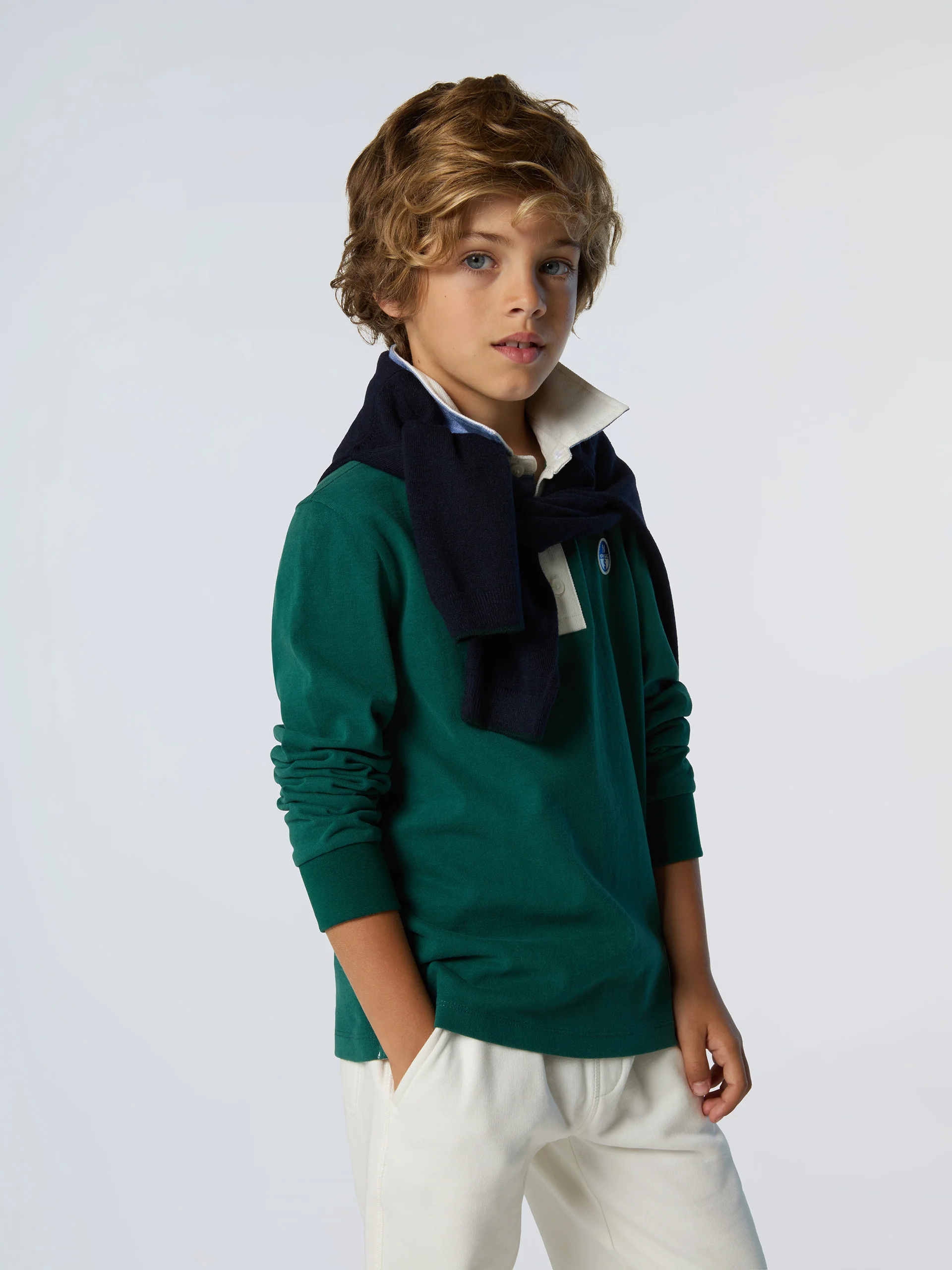 Long-sleeved polo shirt with logo patch - Image 2