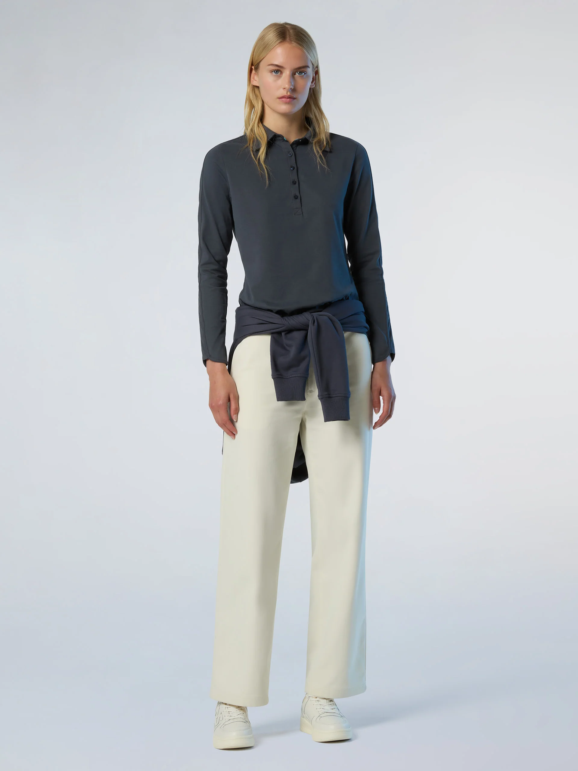 Long-sleeved peachskin polo shirt - Image 13