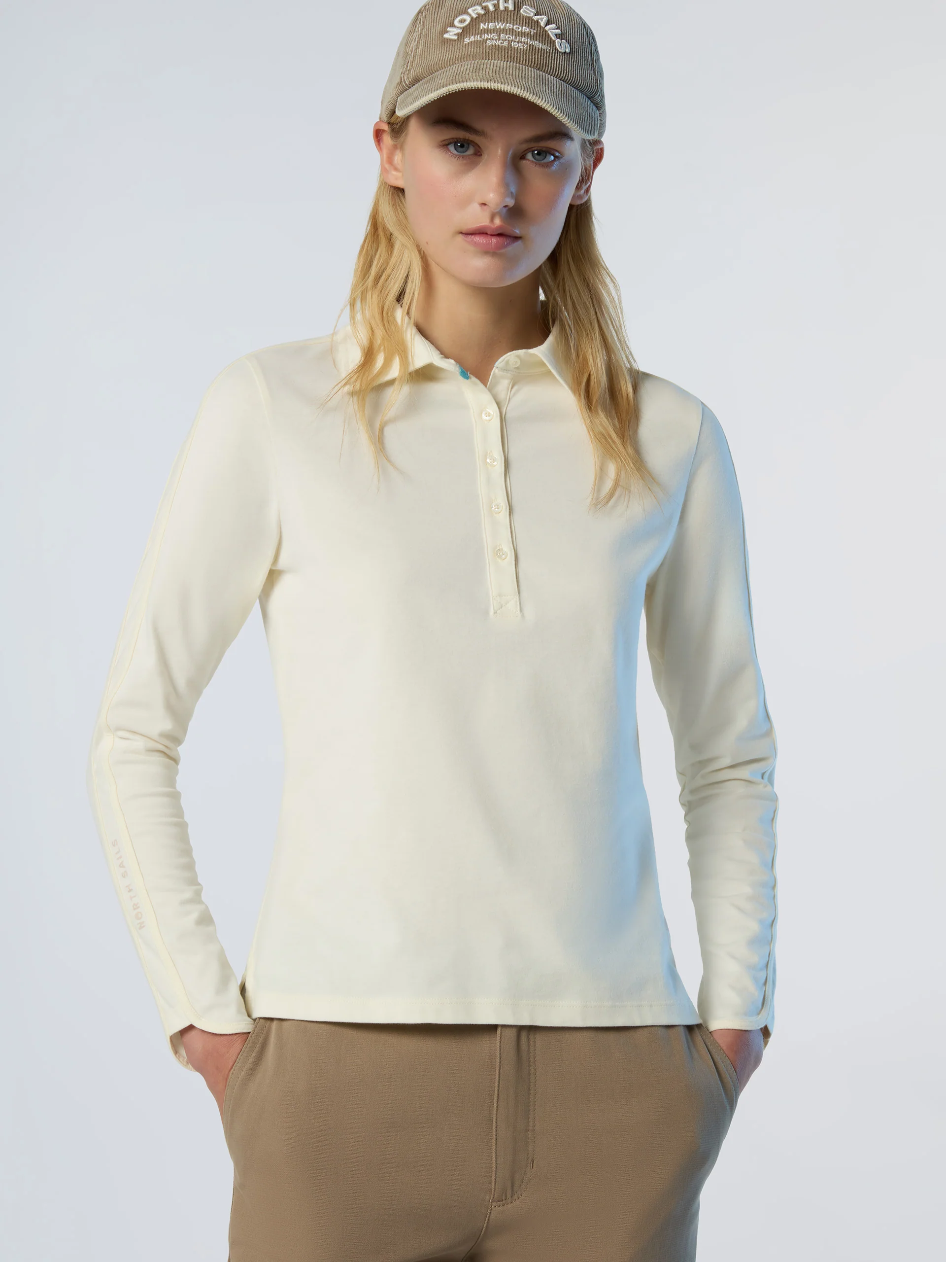 Long-sleeved peachskin polo shirt - Image 2