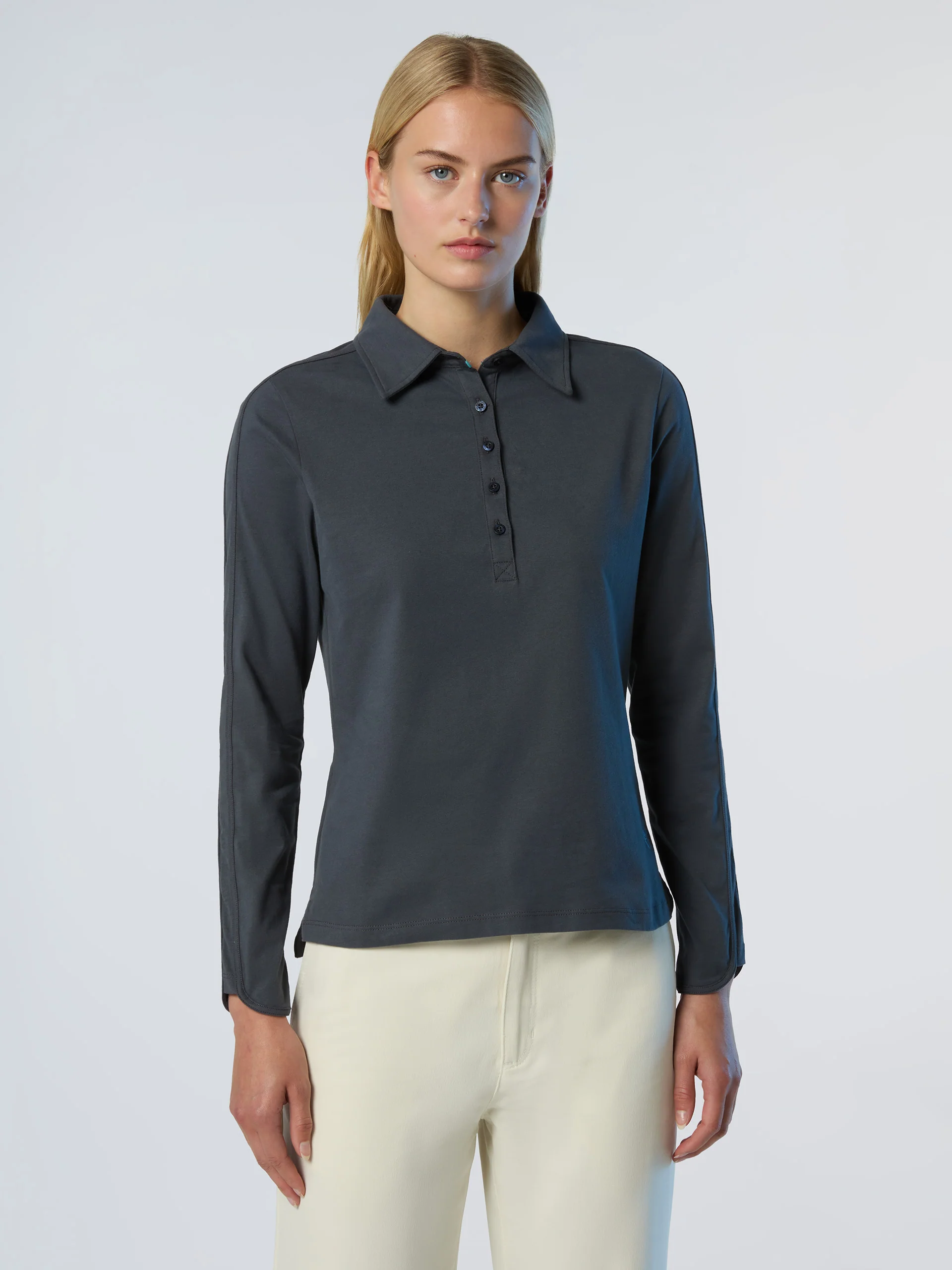 Long-sleeved peachskin polo shirt - Image 9
