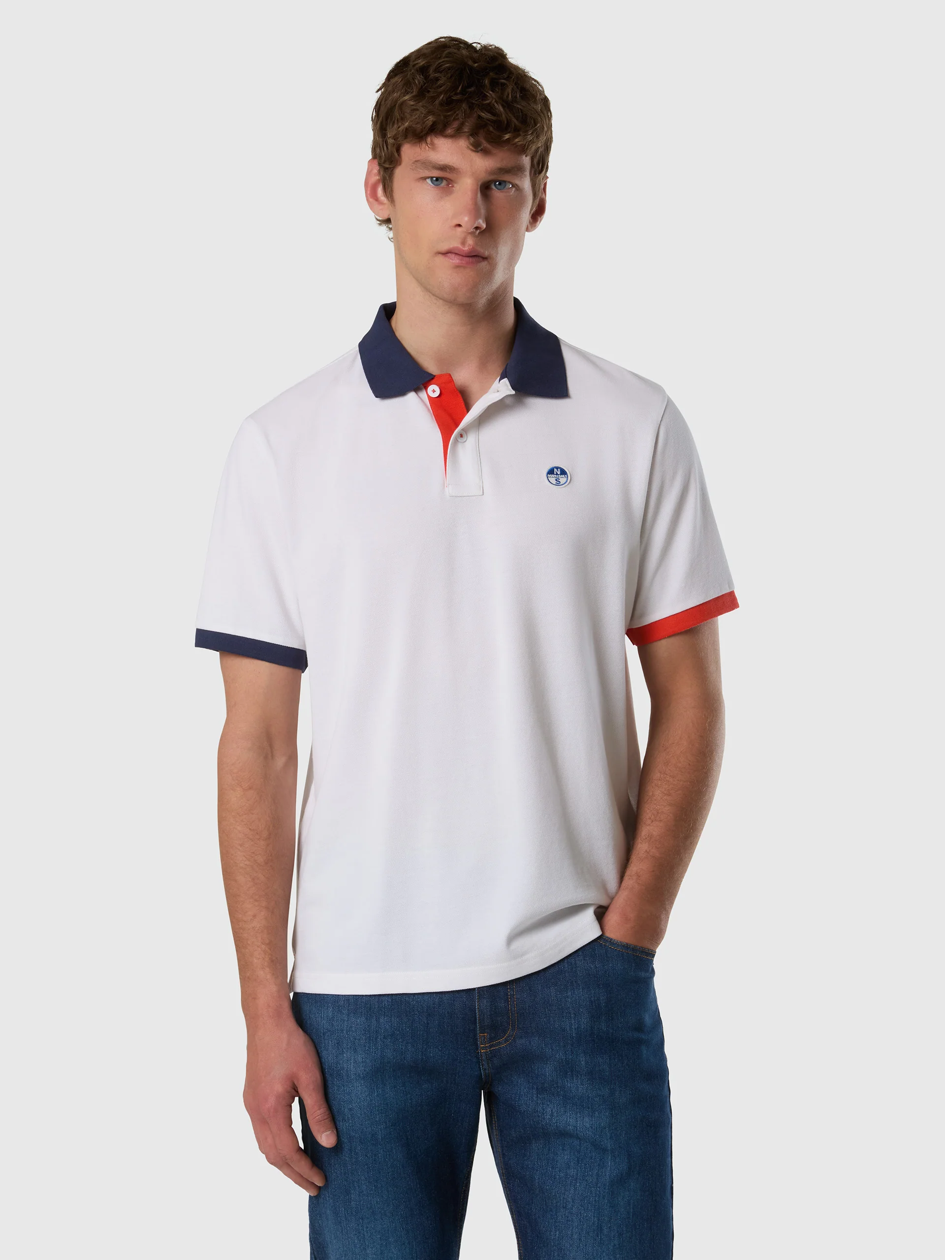 Polo shirt with mismatch cuffs