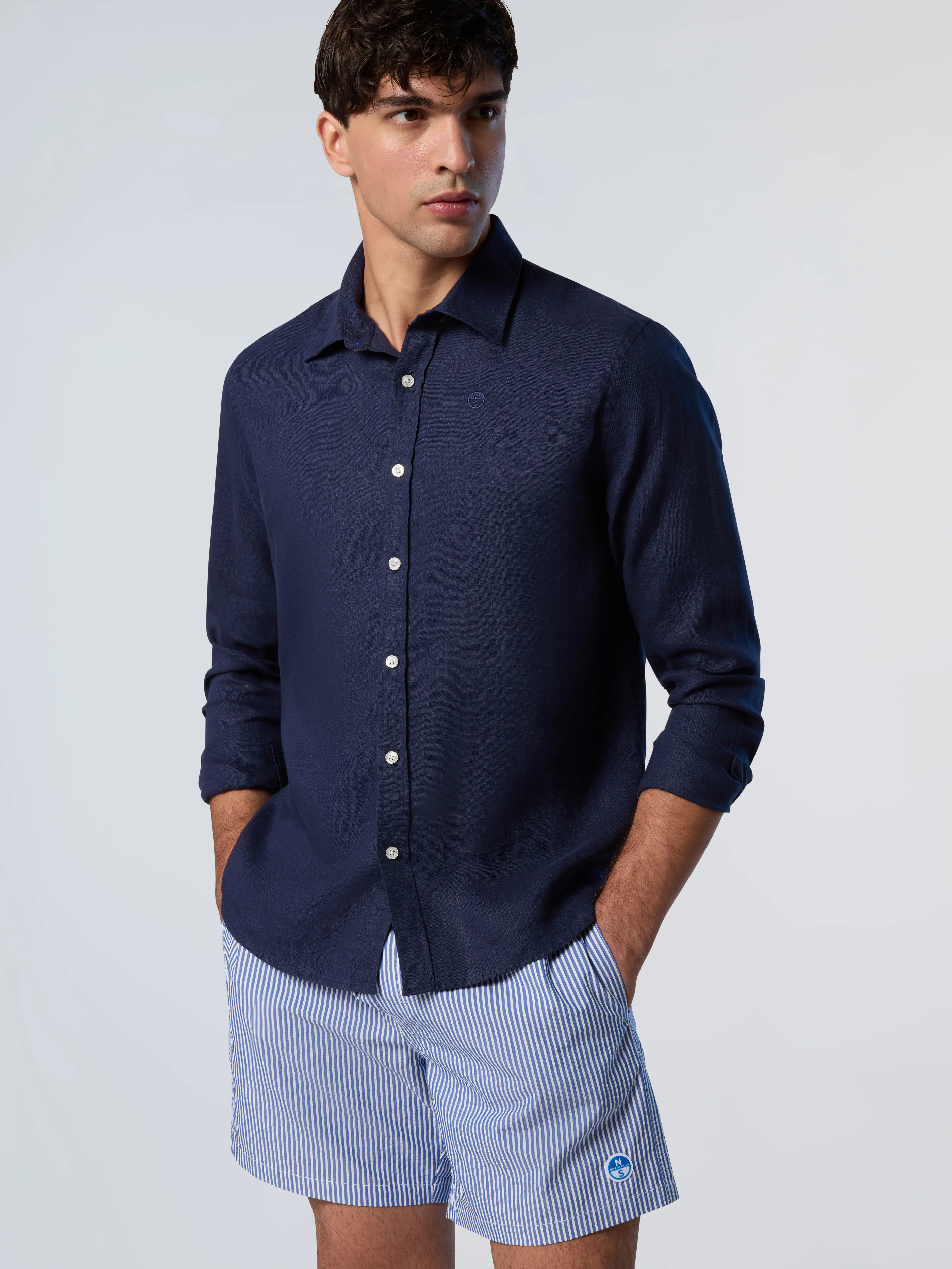 Linen shirt with embroidered logo - Image 49
